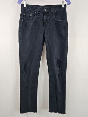 Nobody Denim Beau Mid Rise Relaxed Fit Distressed Blue Black Jeans, Sz 25